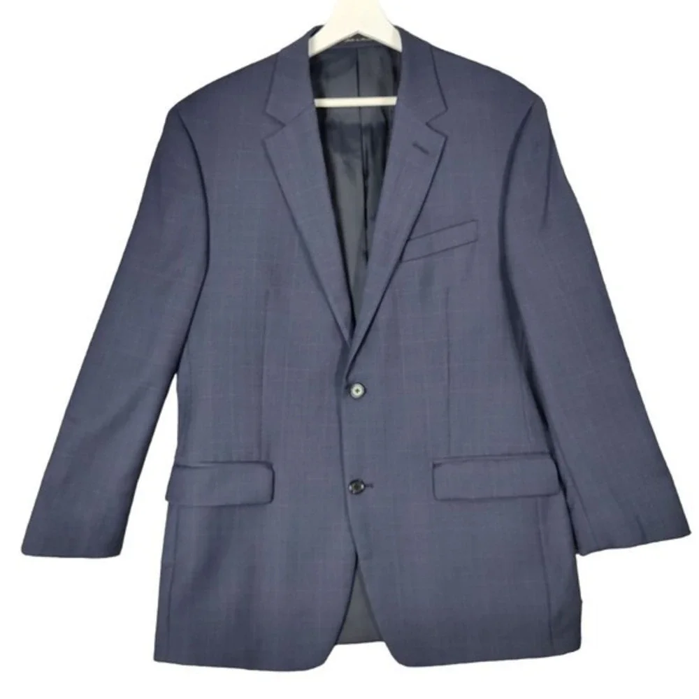 Michael Kors MMK Mens Classic Designer 100% Wool Blazer Jacket 42R Navy Plaid